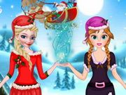 Elsa And Anna Helping Santa